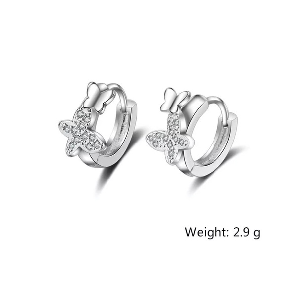 🌟 Silver Butterfly 🦋 Huggie Hoop Earrings - Picture 3 of 4